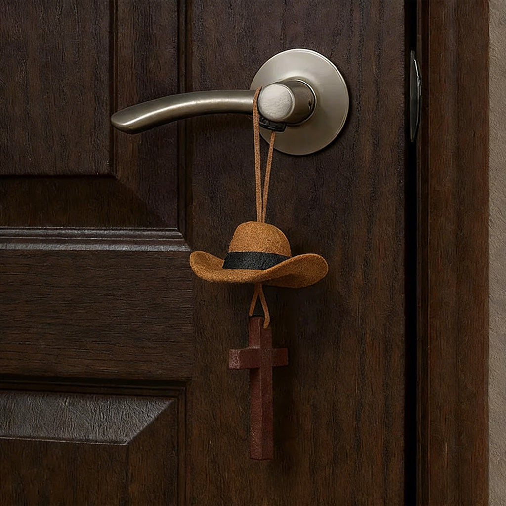 【Deal Today】Western Rearview Mirror Ornament with Cowboy Hat and Cross — Faith | Amen Artisan®