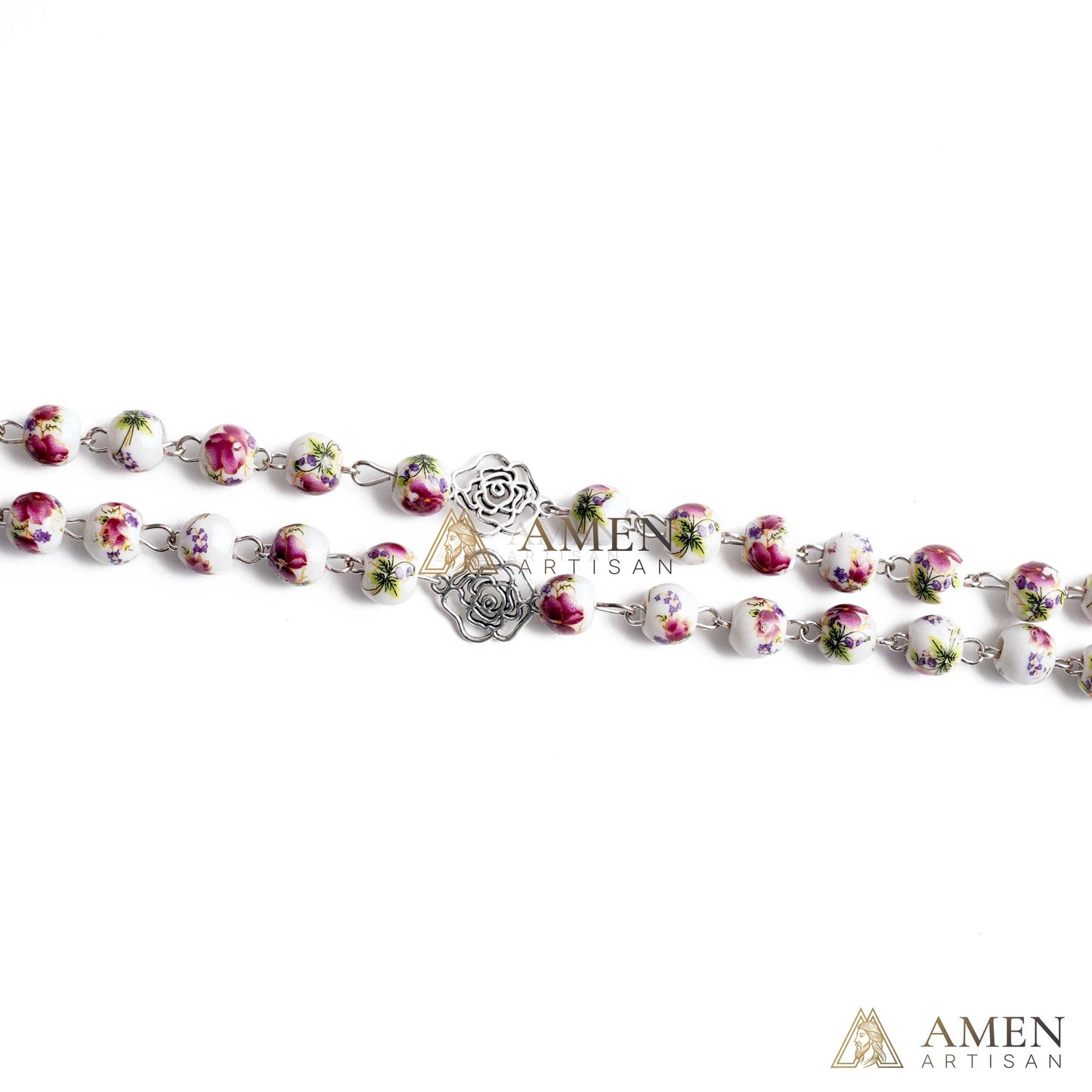 Rose Ceramic Rosary Amen Artisan