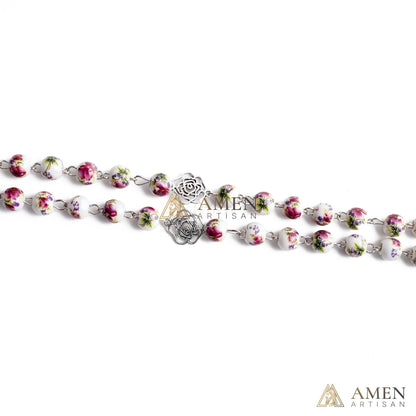 Rose Ceramic Rosary Amen Artisan
