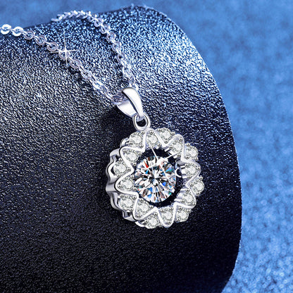 Necklace, Pendant Necklace, 925 Sterling Silver, Moissanite, None Identifiable, Moissanite Floral Halo Pendant Necklace