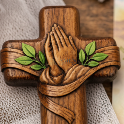 Handmade Pocket Prayer Wooden Cross Amen Artisan