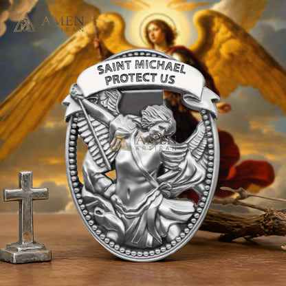 St Michael Medal Car Clip Amen Artisan