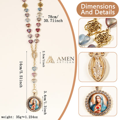 Heart-Shaped Stained Glass Our Lady Pendant Necklace Amen Artisan