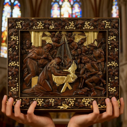 The Nativity Scene Wood Carving