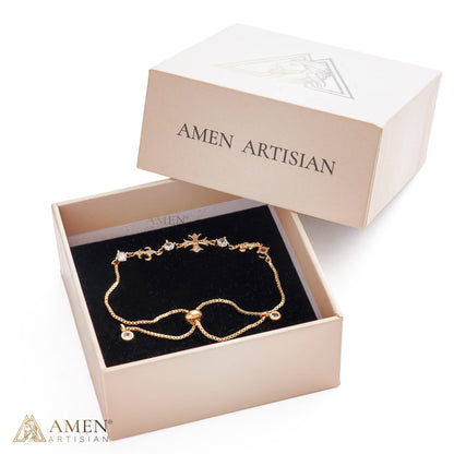 Adjustable Ornate Cross Bolo Bracelet with Sparkling Accents