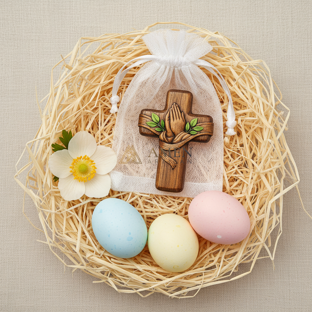 Handmade Pocket Prayer Wooden Cross Amen Artisan