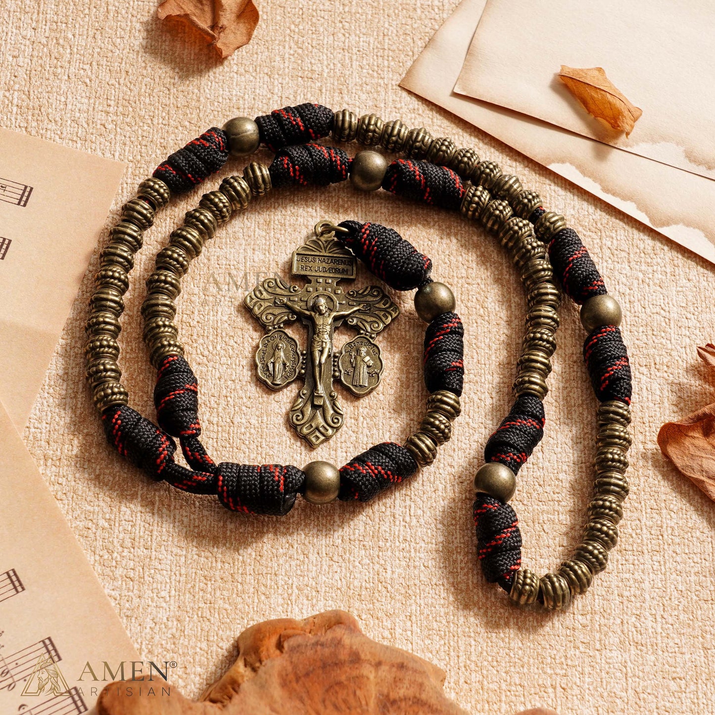 A Steady Rhythm of Prayer — Bronze Paracord Rosary with Smooth-Turning Beads
