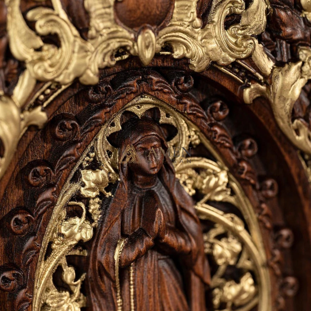 Our Lady in Prayer Wood Carving Amen Artisan