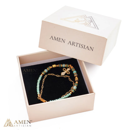 Layered Beaded Bracelet with Sparkling Cross Charm