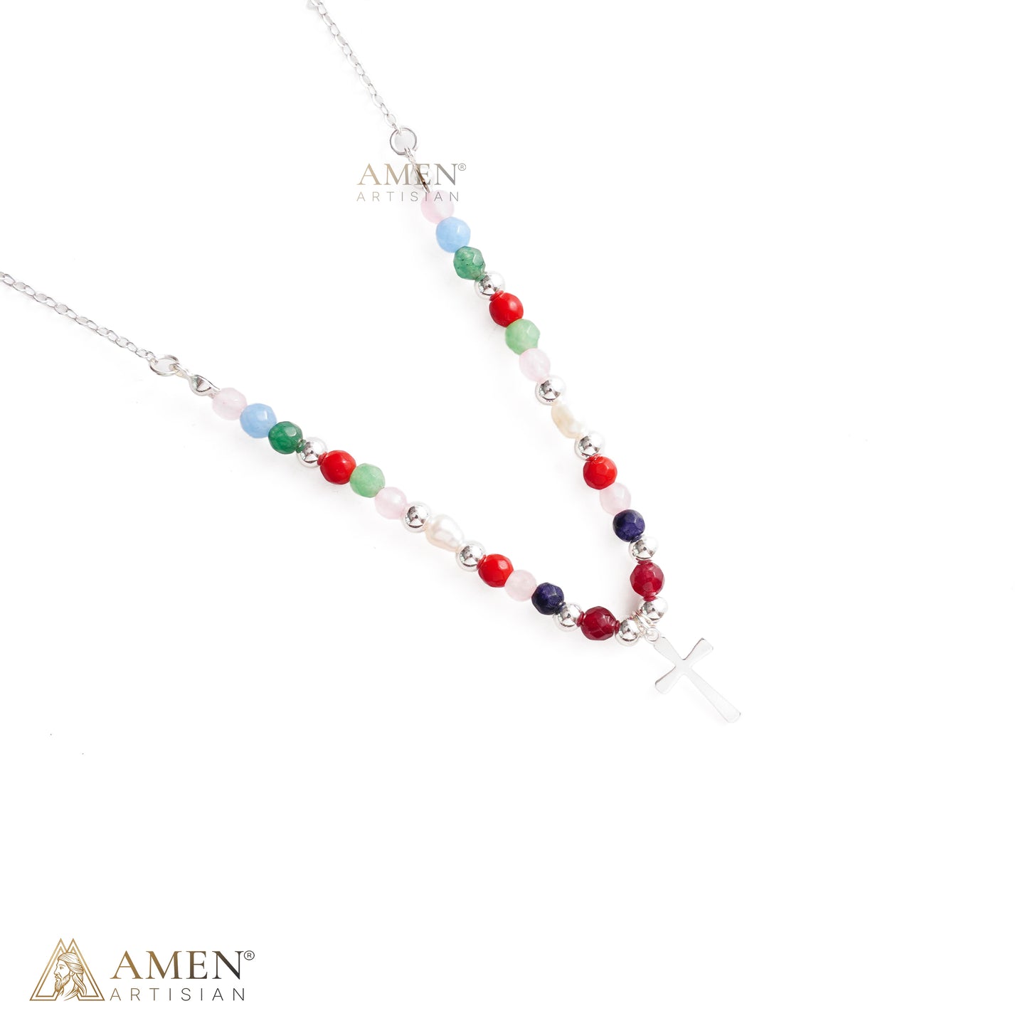 【DEAL TODAY】Colorful Beaded Cross Necklace with Natural Stone Details