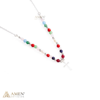 【DEAL TODAY】Colorful Beaded Cross Necklace with Natural Stone Details