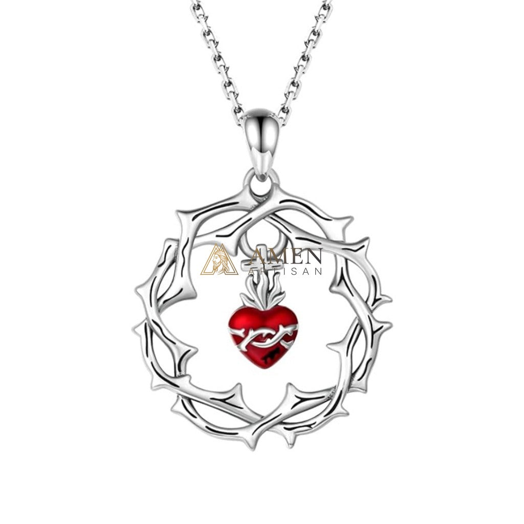 Crown of Thorns Sacred Heart Pendant Necklace Amen Artisan