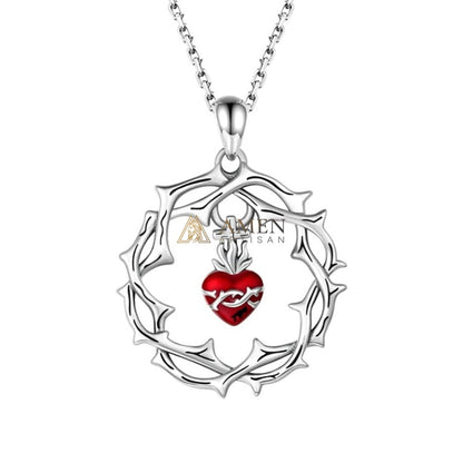 Crown of Thorns Sacred Heart Pendant Necklace Amen Artisan
