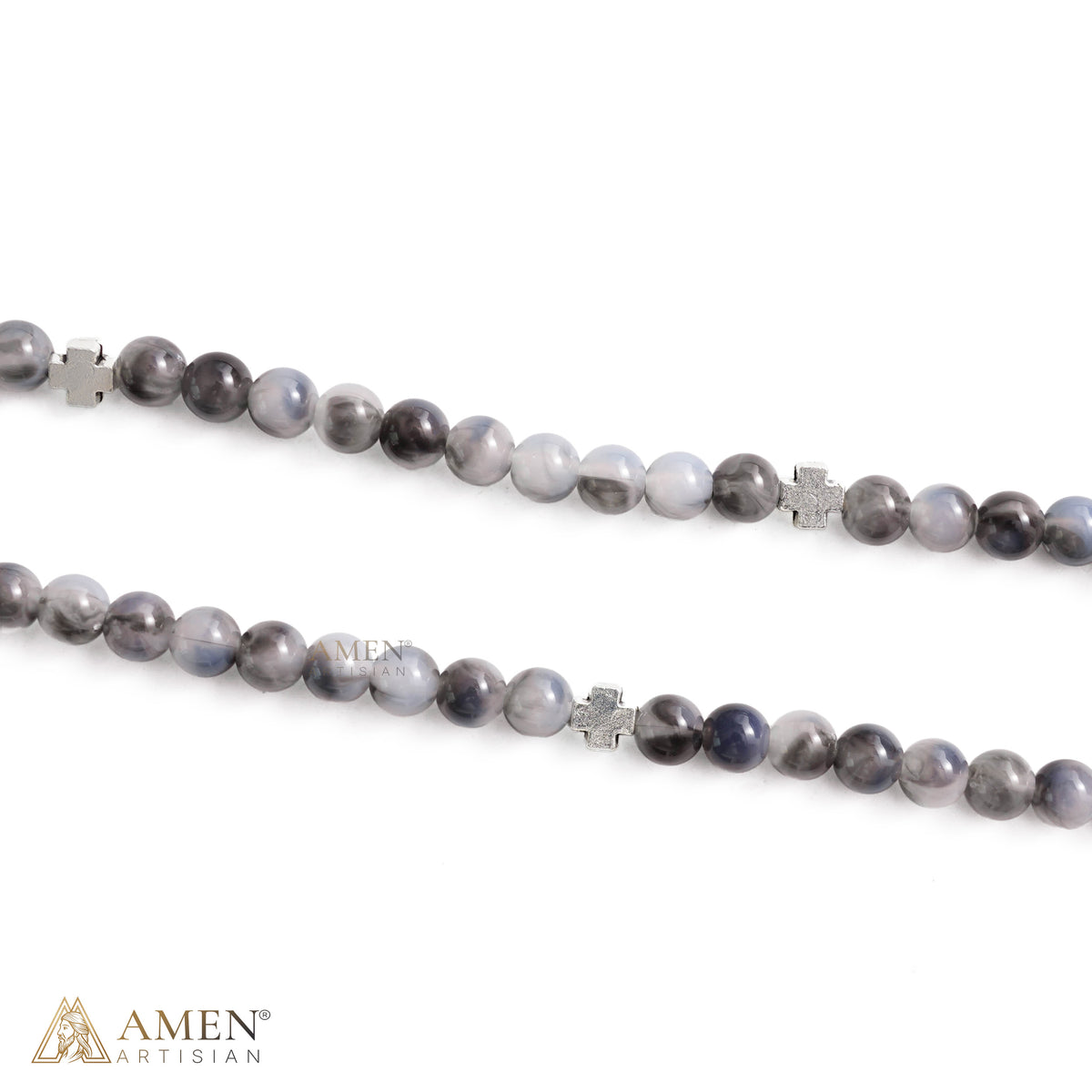 St. Benedict Medal Stretch Bracelet with Marbled Gray Beads