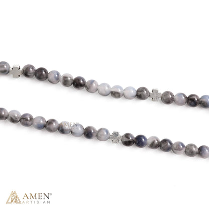 St. Benedict Medal Stretch Bracelet with Marbled Gray Beads