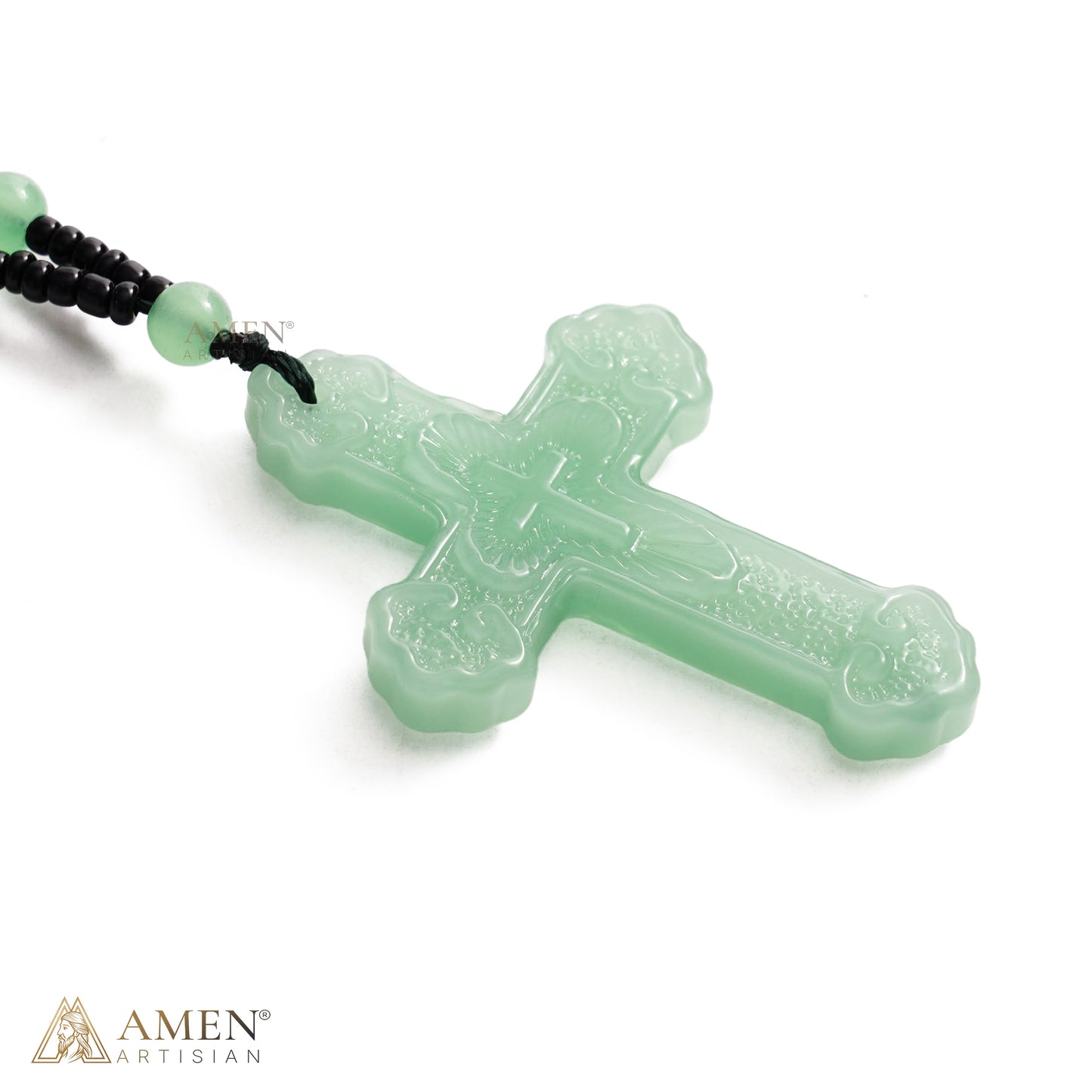 Green Glass Bead Cross Necklace — A Quiet Reminder of Faith