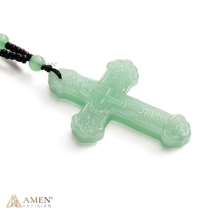Green Glass Bead Cross Necklace — A Quiet Reminder of Faith