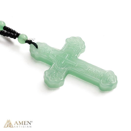 Green Glass Bead Cross Necklace — A Quiet Reminder of Faith