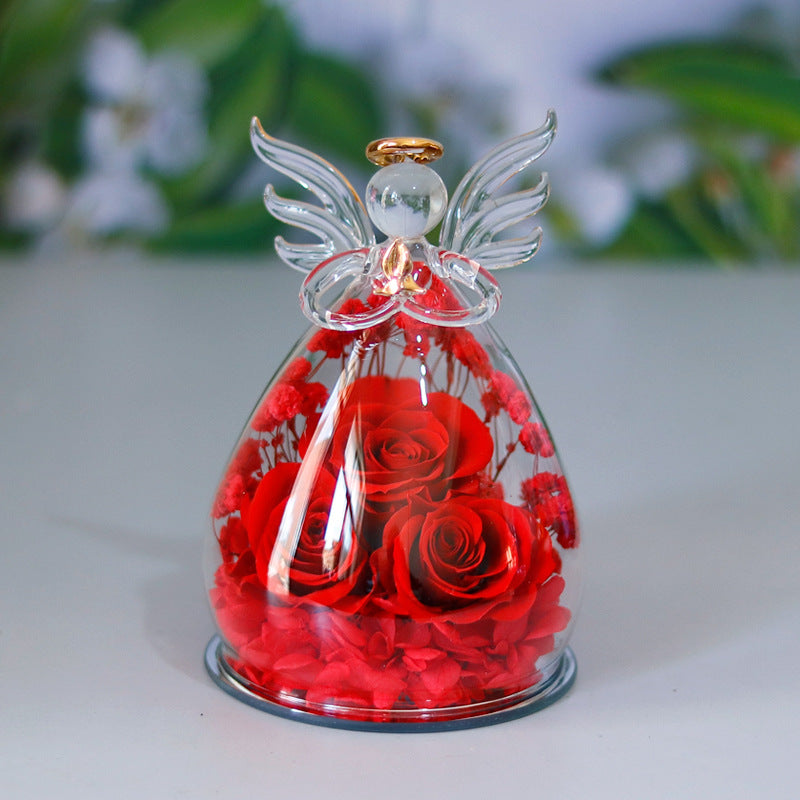 Little Angel Glass Dome with Preserved Rose Amen Artisan