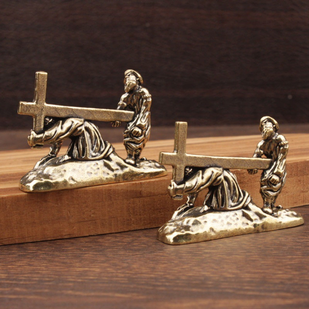 Brass Christ Carrying the Cross Figurine for Prayer and Reflection