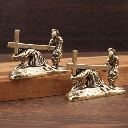 Brass Christ Carrying the Cross Figurine for Prayer and Reflection