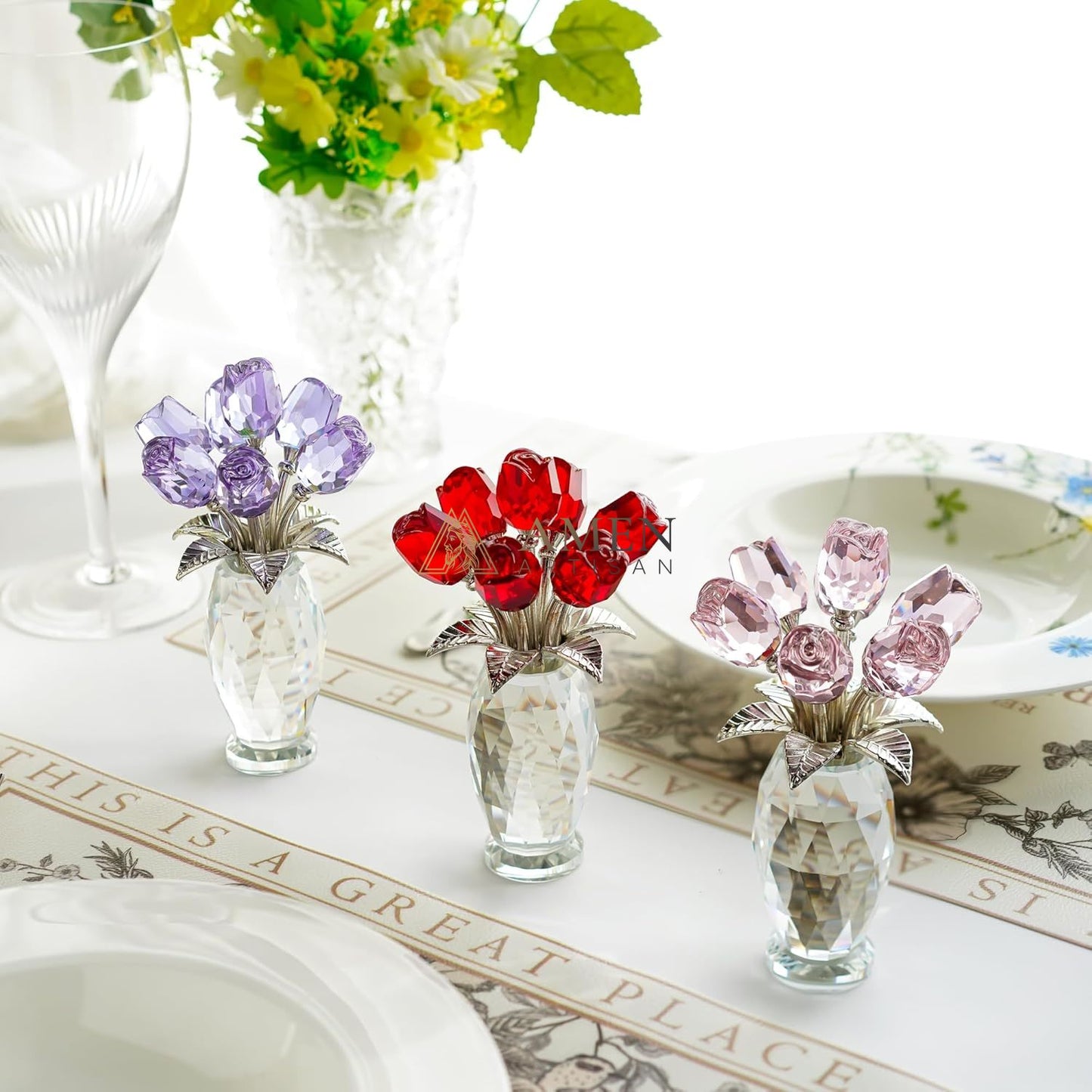 Crystal Purple Rose Figurine Amen Artisan