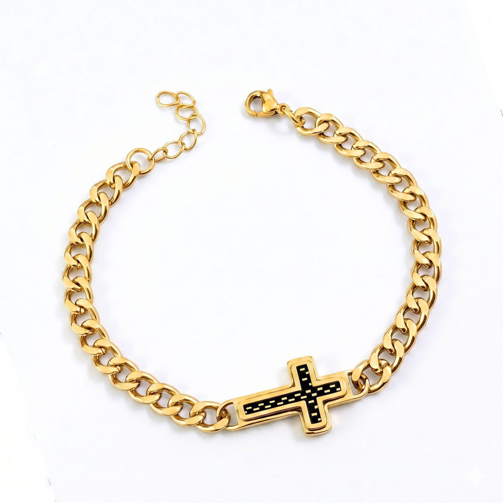 Clean-Lined Cross Bracelet with Curb Chain — Faith and Strength