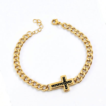 Clean-Lined Cross Bracelet with Curb Chain — Faith and Strength