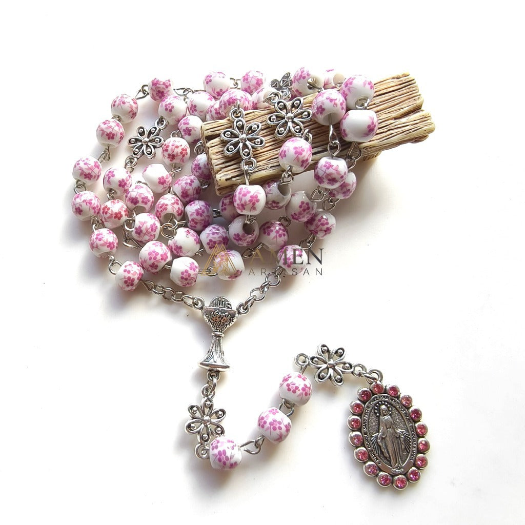 Floral Ceramic Our Lady Rosary  Amen Artisan