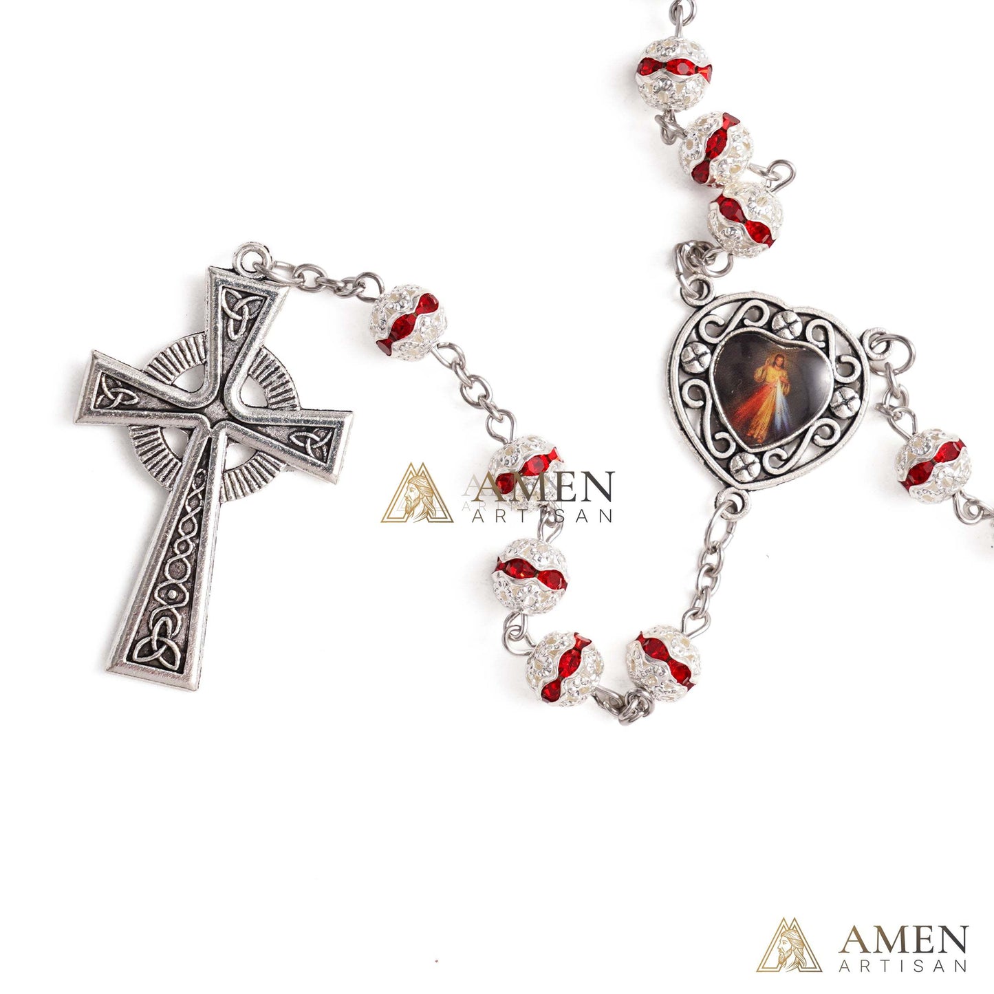 Alloy&Zirconia Bead Crucifix Rosary Amen Artisan