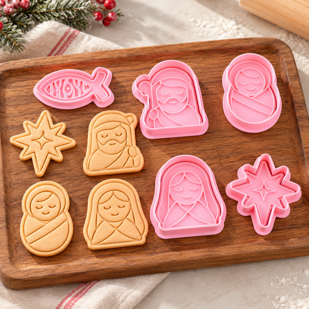Nativity Cookie Cutter & Stamp Set – Mary, Joseph & Baby Jesus Christmas Baking
