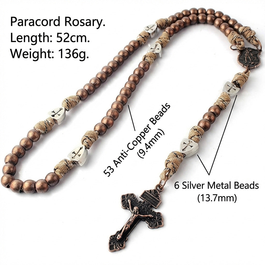 St. Michael the Archangel Bronze Paracord Wrapped Rosary Bracelet – Faith & Protection Amen Artisan