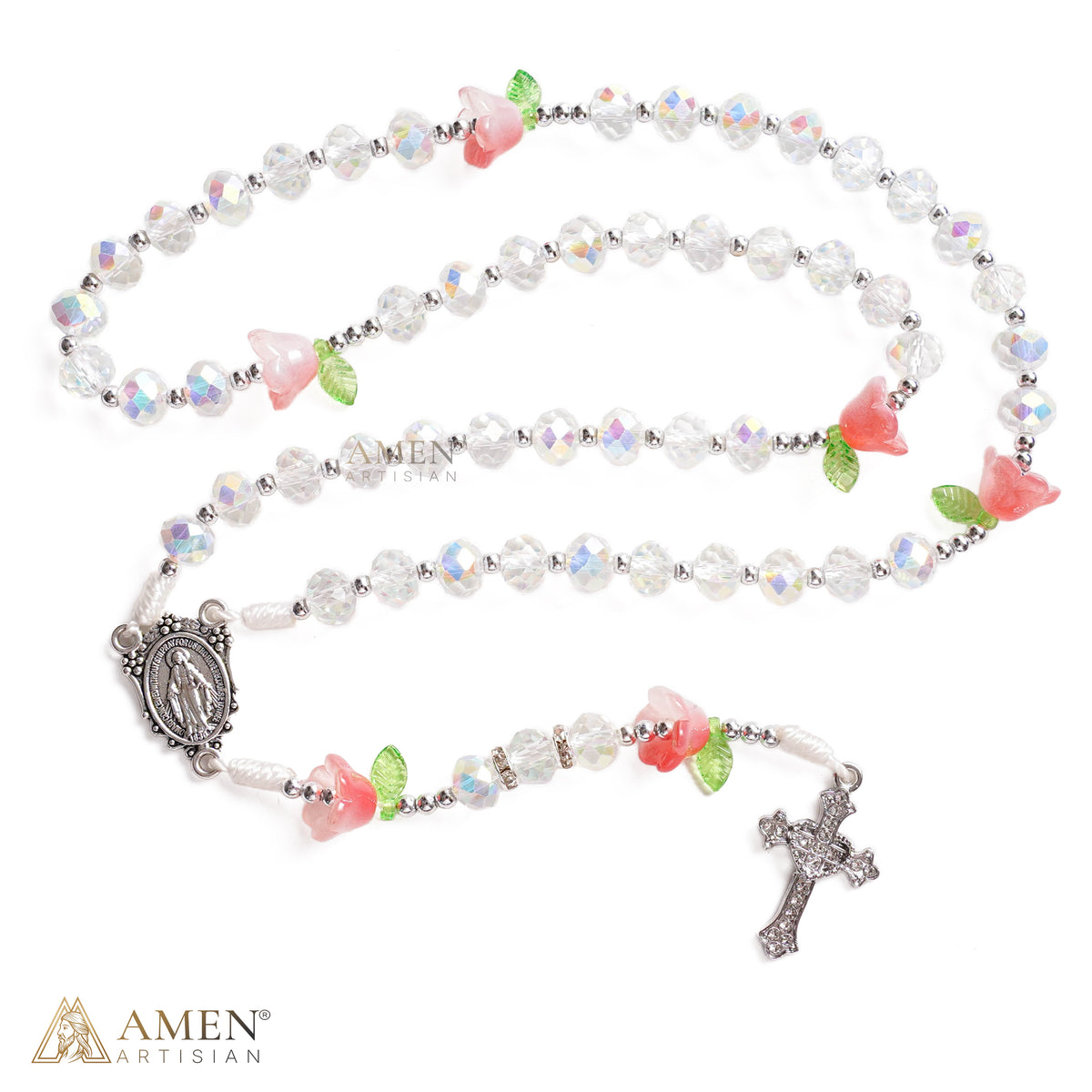 Pink Rose Miraculous Medal Rosary