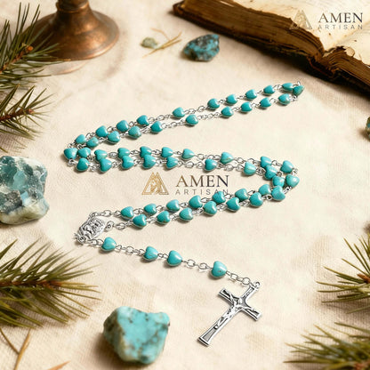 Turquoise Heart Rosary Amen Artisan