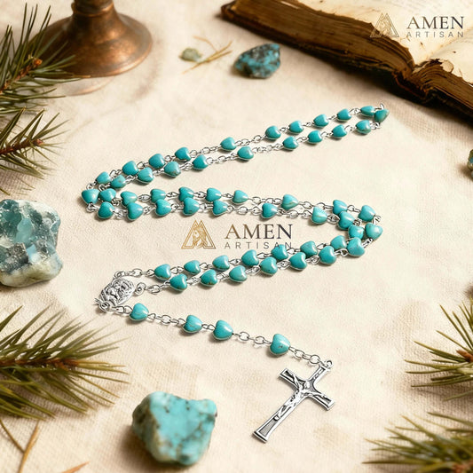 Turquoise Heart Rosary Amen Artisan