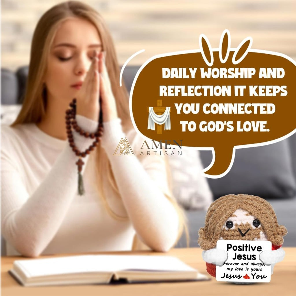 Handmade Positive Jesus Crochet Doll Amen Artisan