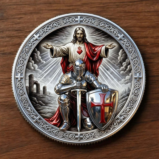 Sacred Heart of Jesus with Crusader Knight Commemorative Coin  Amen Artisan