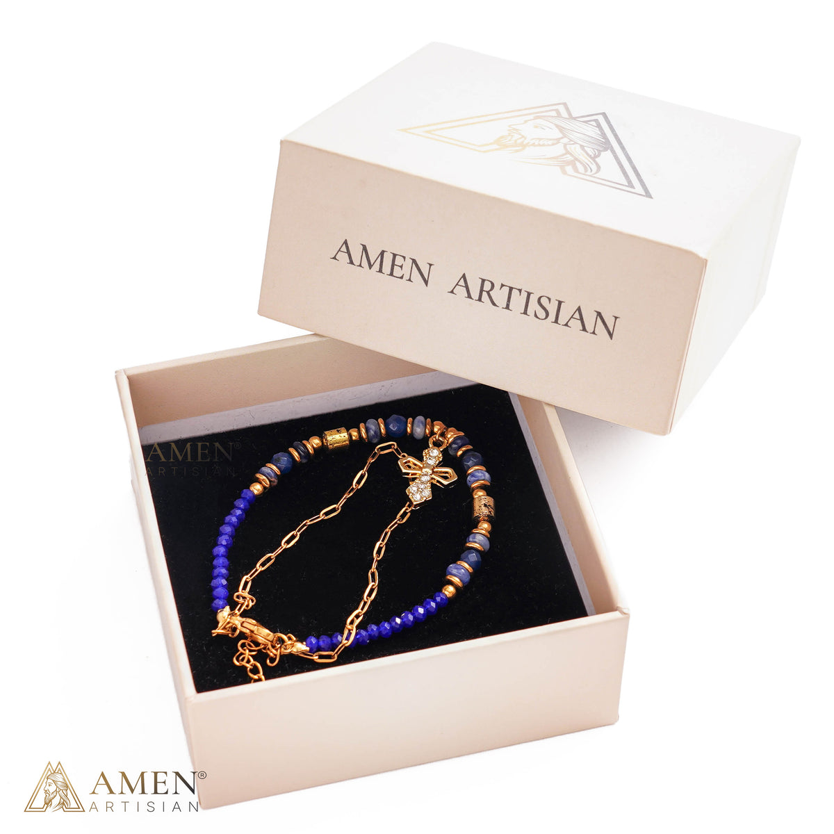 Layered Beaded Bracelet with Sparkling Cross Charm