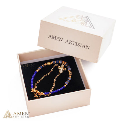 Layered Beaded Bracelet with Sparkling Cross Charm