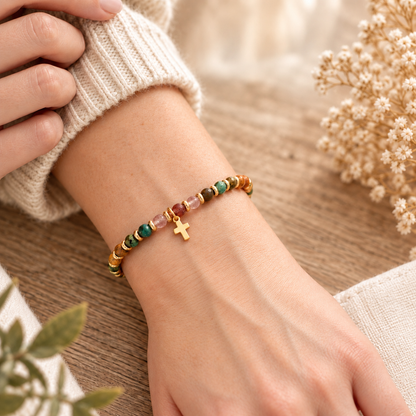 【Deal Today】Boho Natural Stone Cross Bracelet with Adjustable Cord — Faith | Amen Artisan