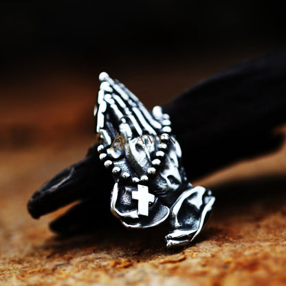 Praying Hands Cross Rosary Pendant Necklace Amen Artisan