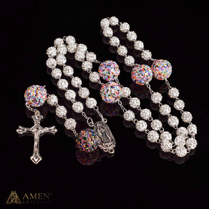 【DEAL TODAY】Our Lady of Guadalupe Five-Decade Rosary with Sparkling Rhinestone Beads and Colorful Sequin Accents — Grace and Devotion | Amen Artisan