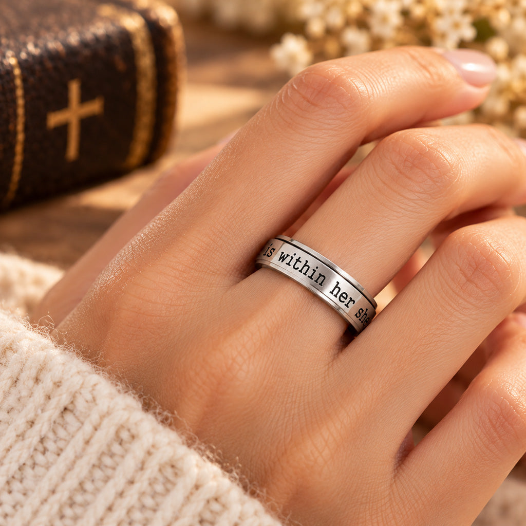 【DEAL TODAY】God Is Within Her – Psalm 46:5 Scripture Spinner Ring for Men & Women