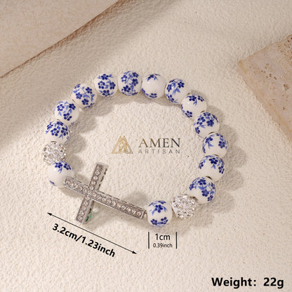 Blue and White Porcelain Zircon Bracelet Amen Artisan
