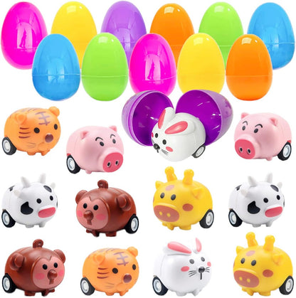 Prefilled Easter Eggs Cute Animal Pull‑Back Cars Hidden Easter Egg Set Amen Artisan