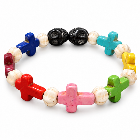 Colorful Cross Rosary Bracelet – Multicolor Faith Beads | Amen Artisan