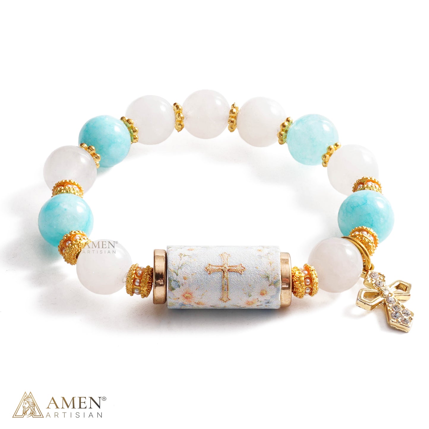 A Cool, Gentle Reminder of Faith — Natural Crystal Cross Bracelet