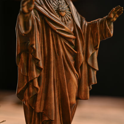 Sacred Heart of Jesus Wood Carved Figure Amen Artisan