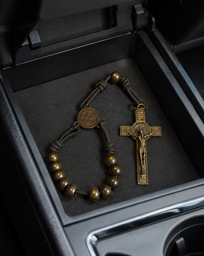 【Deal Today】Bronze Beads Olive Green Saint Benedict Medal Pocket Rosary