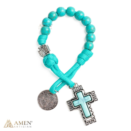 Turquoise St. Benedict One-Decade Pocket Rosary